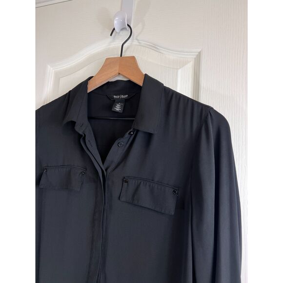 White House Black Market Women's Button Up Long Sleeve Blouse Black Size 4 - Picture 2 of 11